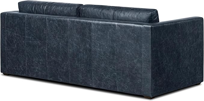POLY & BARK Napa 82" Leather Pull-Out Convertible Sleeper Sofa in Midnight Blue - Image 5