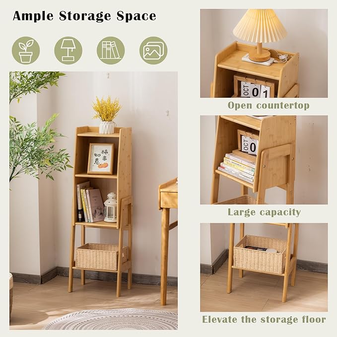 3 Tier Bamboo Bookcase, Classical Modern Bookshelf, Dispaly Shelves, Bamboo - Image 4