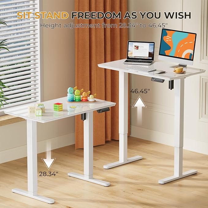JOY worker Small Glass Standing Desk, Mobile White Sit to Stand Workstation - Image 4