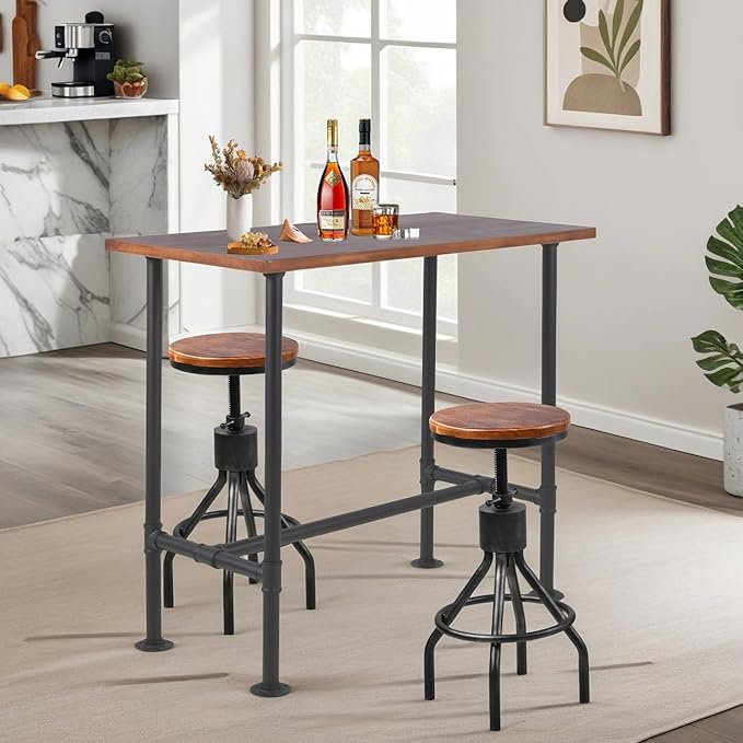Set of 2 Industrial Bar Stool-Vintage Counter Dining Chair-Swivel Stools-Tall - Image 8