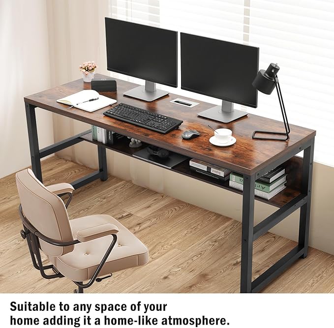TOPSKY Computer Desk with Bookshelf/Metal Hole Cable Cover 1.18" Thick Desk - Image 5