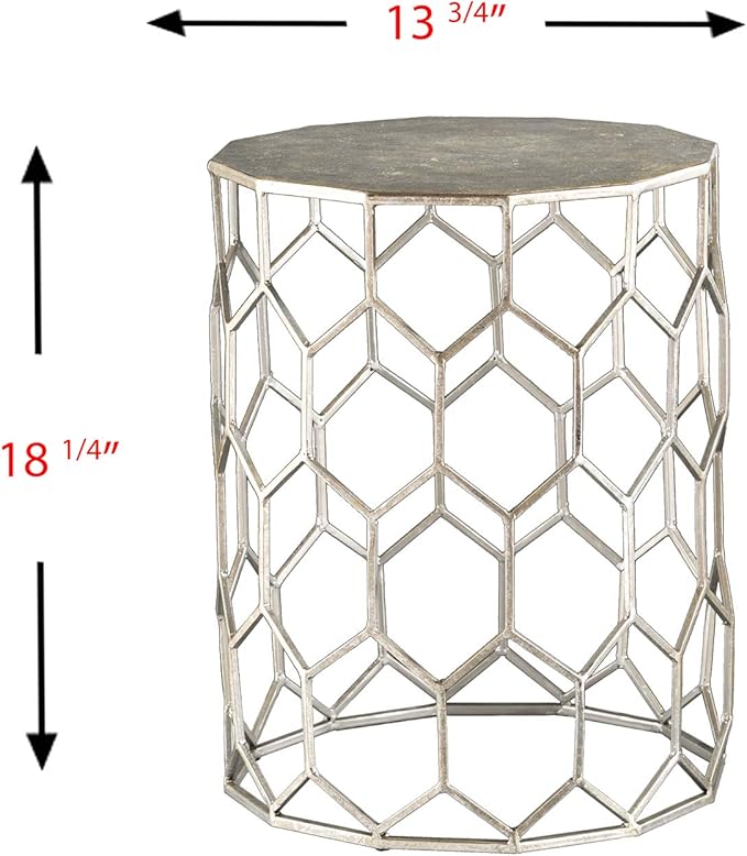 SEI Furniture Clarissa Metal Honeycomb Accent Table, Geometric Style Round - Image 7