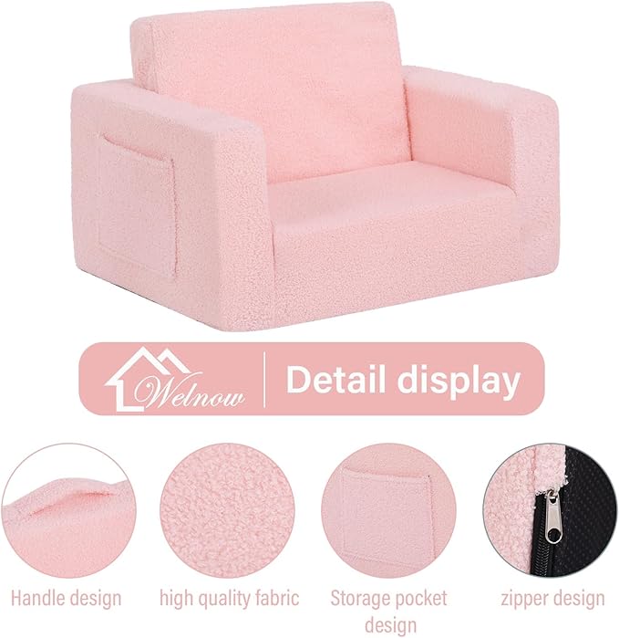 Welnow Toddler Chair, 2-in-1 Soft Sherpa Kids Sofa, Convertible Toddler Couch - Image 9