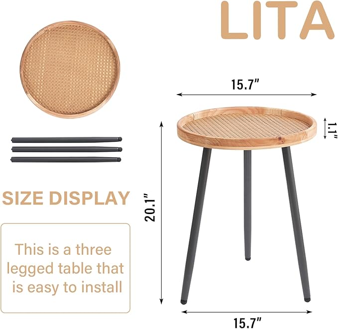 LITA 2 Pcs Rattan Log Desktop Round Side End Table, Nightstand/Small Tables - Image 2