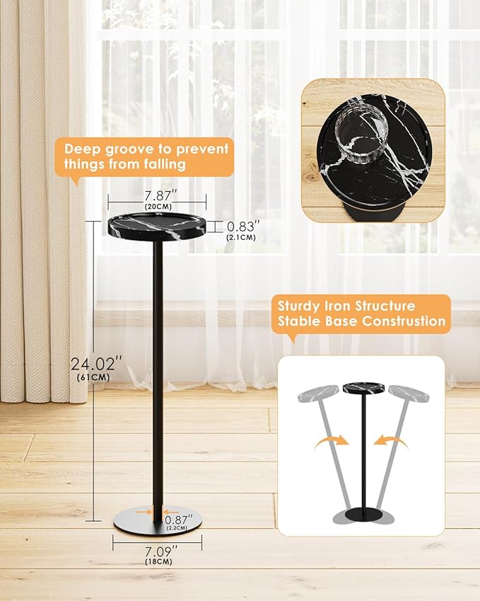 Drink Table, Small Pedestal Side Table, Round Cocktail Table, Circle Accent End - Image 3
