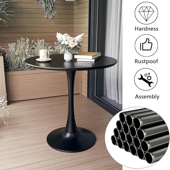 Black Round Dining Table, 24 Inches Tulip Round Kitchen Table, Mid-Century - Image 4