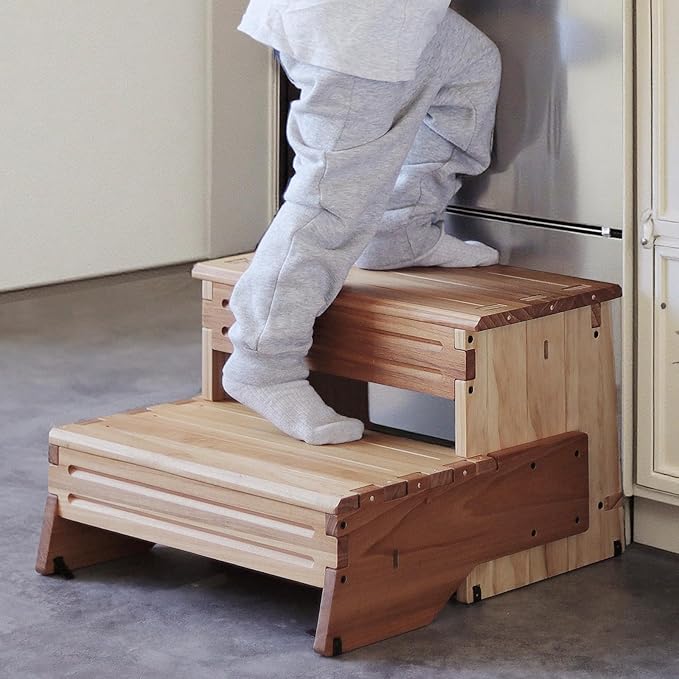 16" Wooden Two Step Stool for Adult & Kid, Deeper & Safer Bedside Steps by unununu
