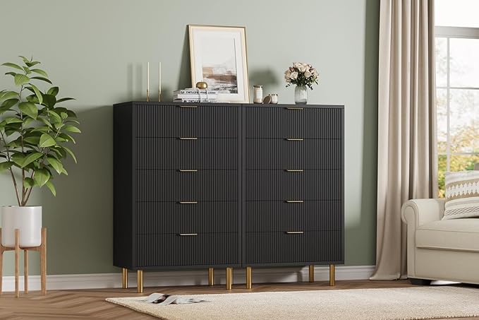 GarveeHome Black Dresser, Modern 5 Drawer Dresser - Image 4