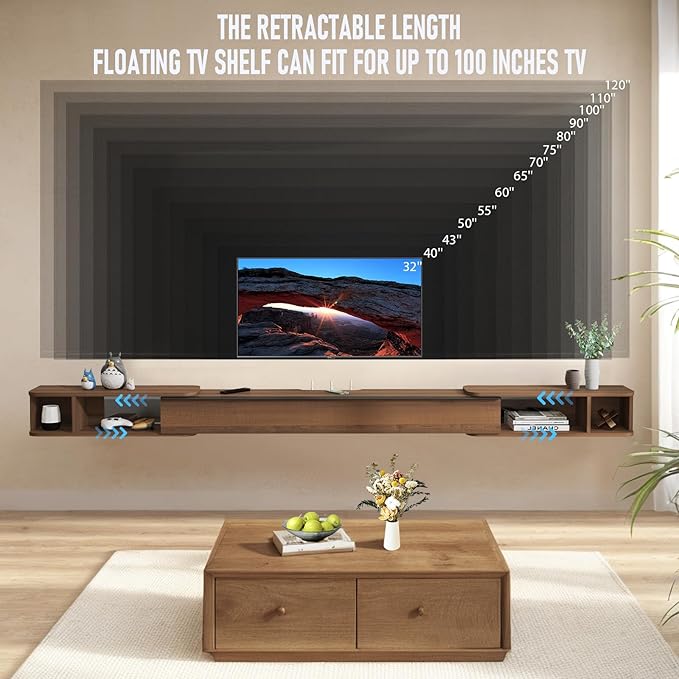 Pmnianhua Retractable Length Floating TV Stand, Minimalist Floating TV Shelf - Image 3