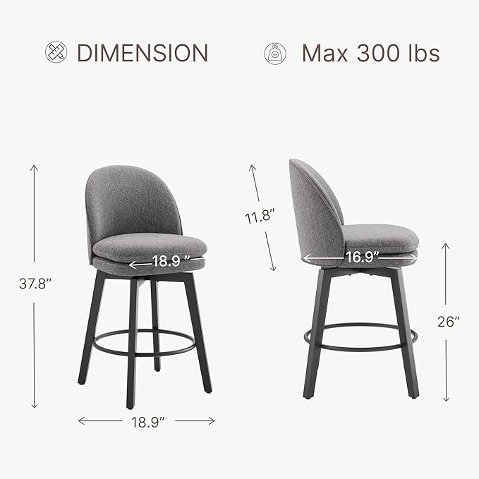 Counter Height Barstools 26 inch Upholstered Swivel Bar Stools - Image 2