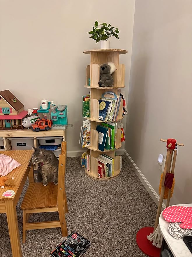 Rotating Bookshelf Kids, 360 Display 4 Tier Spinning Bookshelf Tower Stackable - Image 9