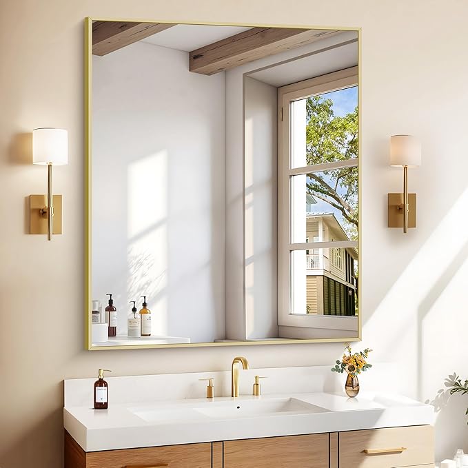 KOCUUY Gold Bathroom Mirror, HD Tempered Glass, Anti-Rust Frame, Modern Design by KOCUUY