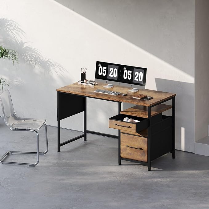 Maihail Computer Desk with Drawers, 47 inch Desk with 2 Drawers and Shelves - Image 2