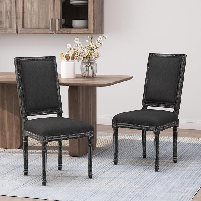 Merax Upholstered Solid Wood Dining Chairs Set of 2, French Country Style by Merax