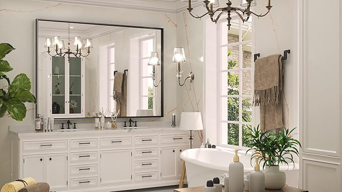 Keonjinn Black Bathroom Mirror 48 x 36 Inch, Large Rectangle Matte Black Vanity - Image 2