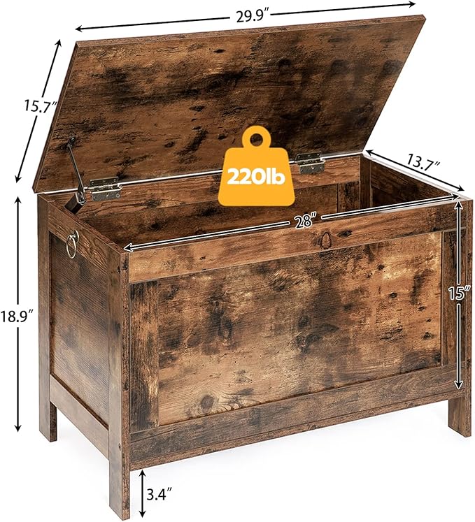 HOOBRO Toy Box, Retro Wooden Look Storage Chest - Image 3