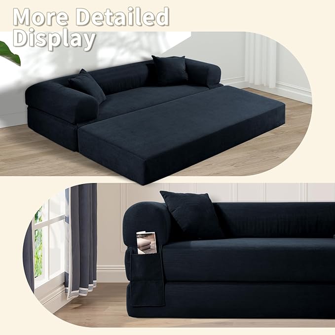80" Convertible Sofa Bed, 3-in-1 Corduroy Folding Pull Out Couch - Image 6