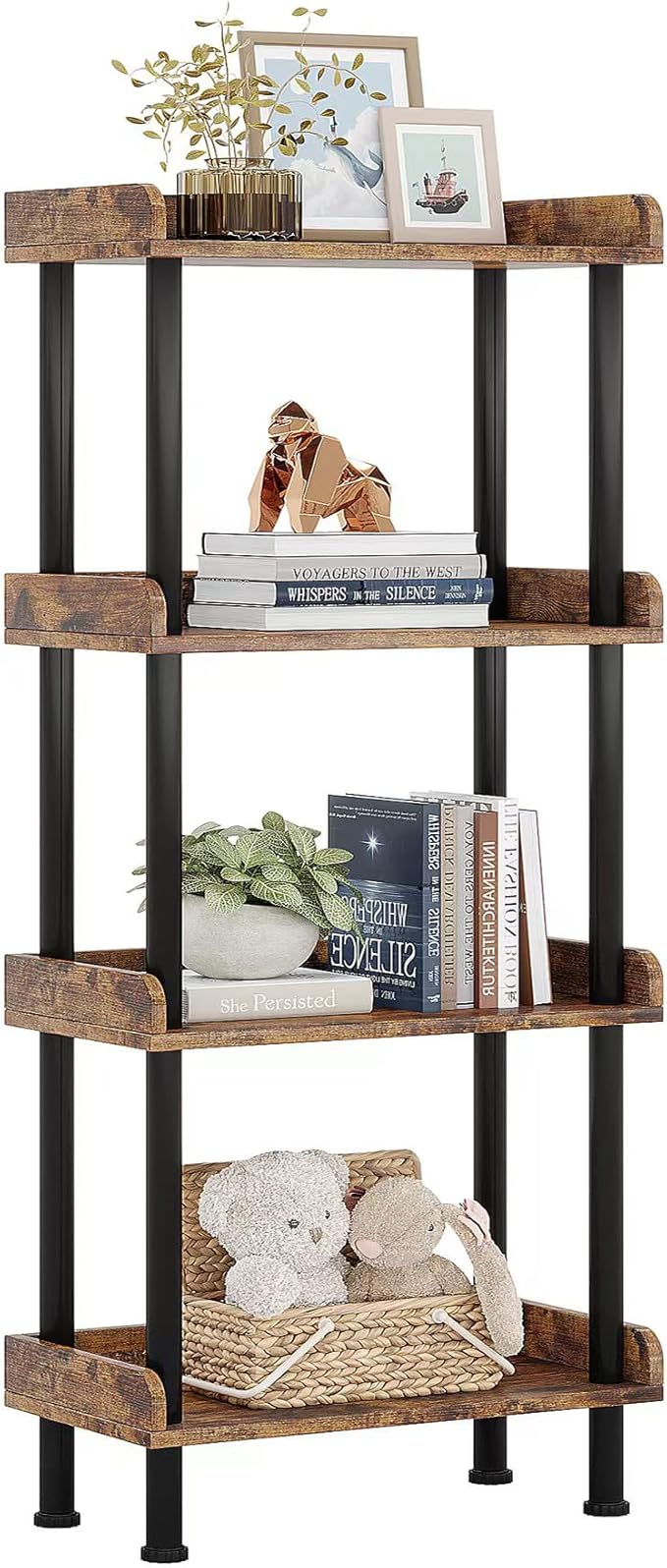 Hosfais Bookcase 4 Tier Bookshelf, Vintage Small Bookshelf by HosfaisHome