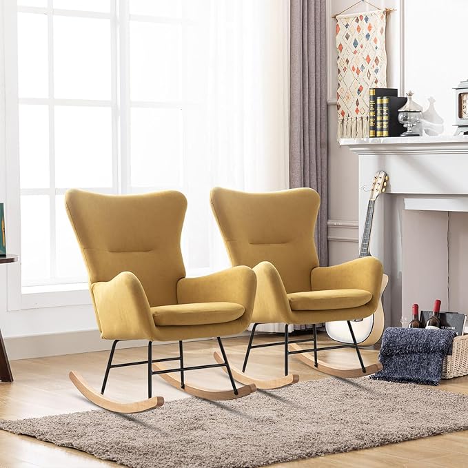 Phoenix Home Rocking Chair Nursery Velvet Upholstered Glider Rocker Rocking - Image 7