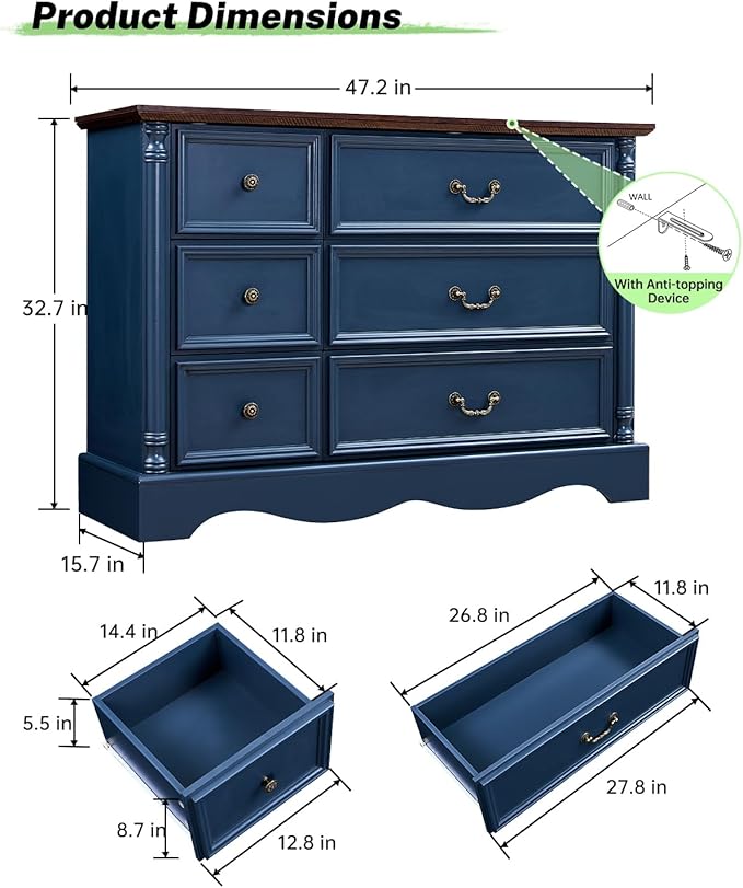 Farmhouse 6 Drawers Dresser for Bedroom - Image 2