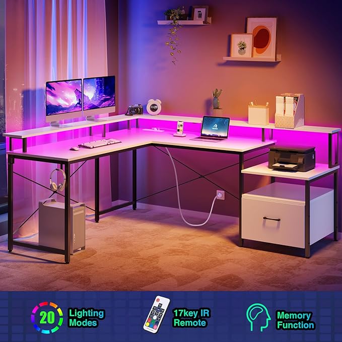 Rolanstar Computer Desk with File Drawer, L Shaped Computer Corner Desk with - Image 4