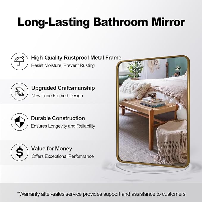 ANDY STAR Brushed Gold Mirror 40''X30'', Wall Mounted Horizontal/Vertical 1’’ - Image 7