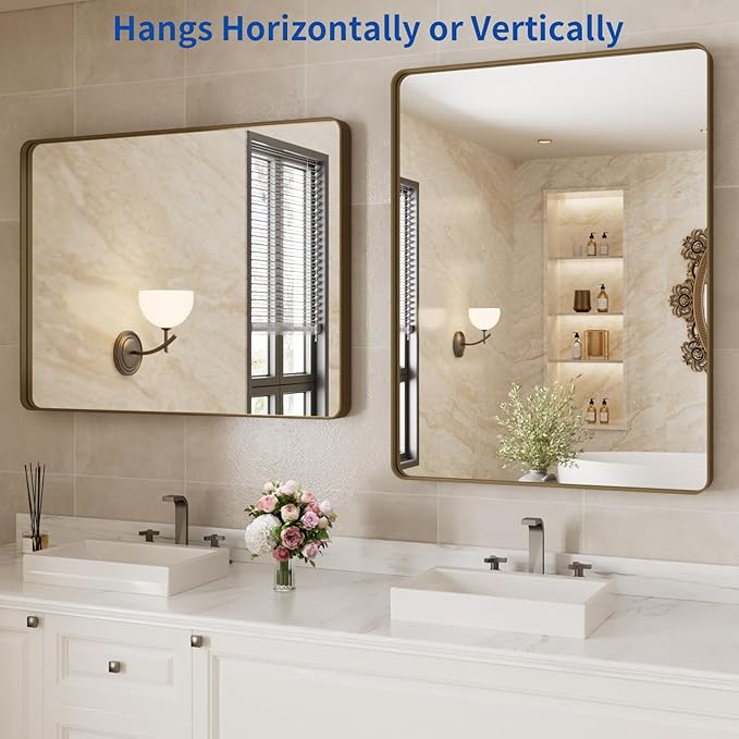 WEER Bronze Bathroom Wall Mirror, 40x30 Inch Oil Rubbed Bronze Vanity Mirror - Image 5