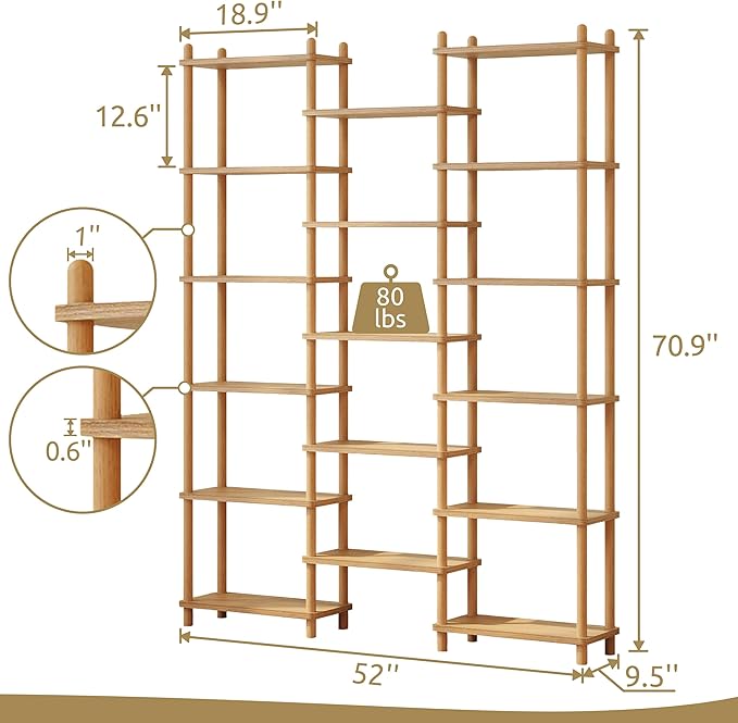 IOTXY Wooden Triple Wide Bookshelf - Image 2