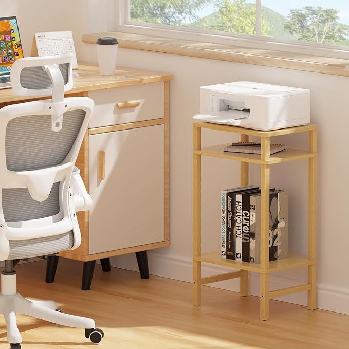 28in Tall Bamboo Side Table Set of 2, 3-Tier Small Narrow End Table - Image 6