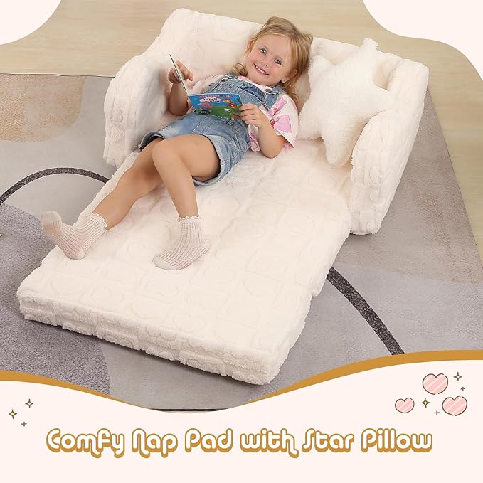 Extra Wider Seating Toddler Couch, 2-in-1 Toddler Soft Couch Fold Out - Image 5