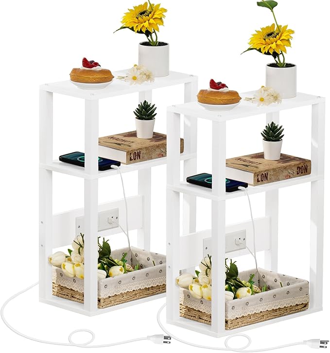 3-Tier Small Narrow Wood Side Table Set of 2 by YUFAM
