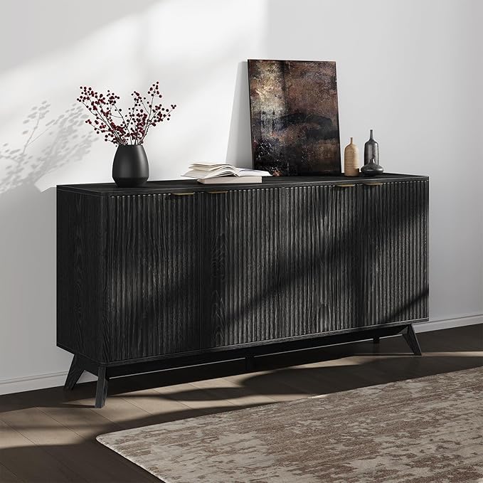 Buffet Cabinet with Storage, Fluted Multifunctional Storage Cabinet with 4 Doors - Image 9