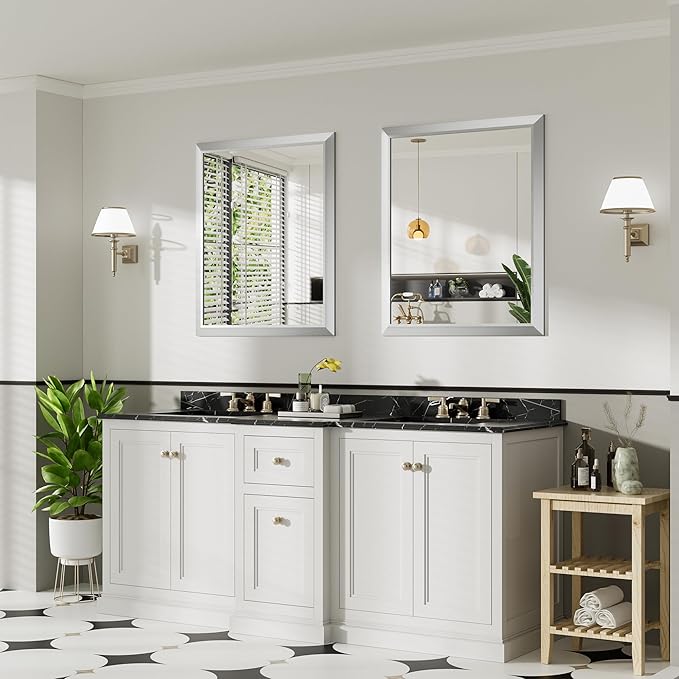 36x30 Inch Silver Bathroom Mirror - Image 4