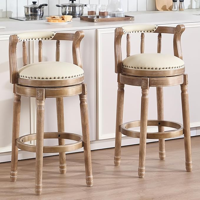Cow top Leather Wooden Bar Stools, 360 Degree Swivel Bar Height Chair - Image 2