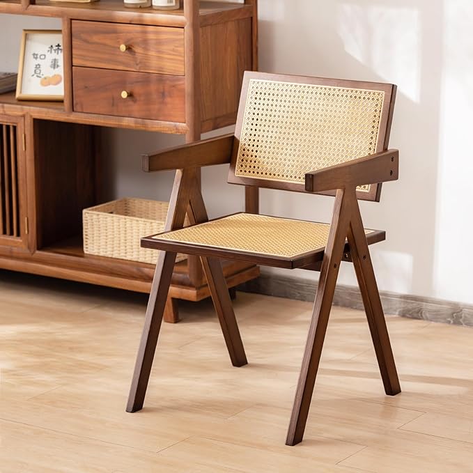 Rattan Accent Chairs, Modern Mid Century Dining Chairs Set of 2, Comfy Armchairs - Image 7