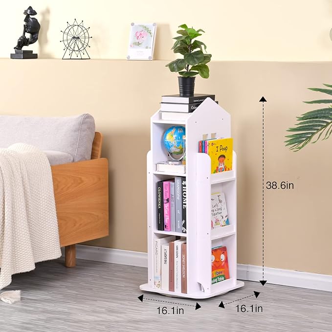 Rotating Bookshelf, 360 Display 3 Tier Floor Standing Bookcase Storage Rack - Image 2