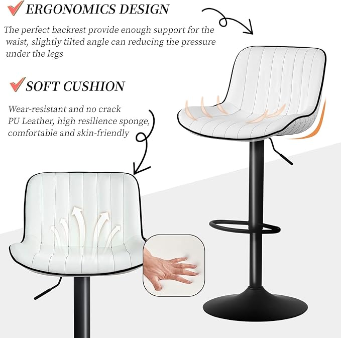 YOUNUOKE Bar Stools Set of 2, Adjustable Swivel Counter Height Chairs - Image 7