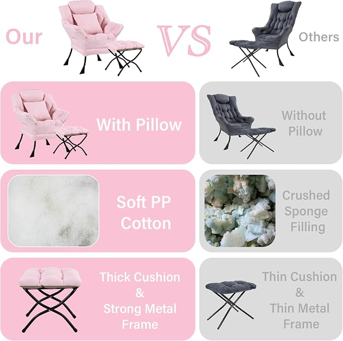 Lazy Chair with Ottoman, Comfy Reading Lounge Chair with Footstool & Throw - Image 7