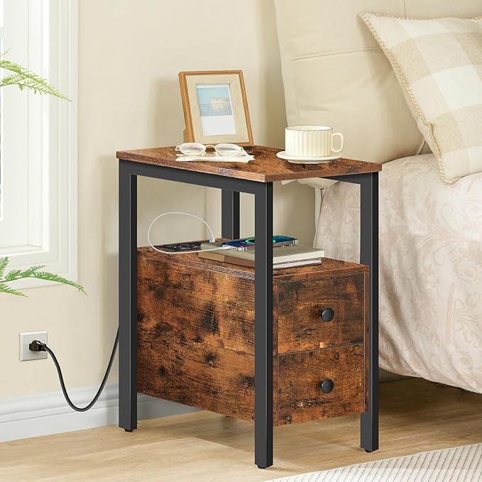 HOOBRO End Table with Charging Station, Narrow Side Table with 2 Drawer & USB - Image 7