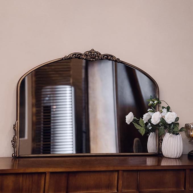 Distressed Antique Brass Wall Mirror Wide - Image 3