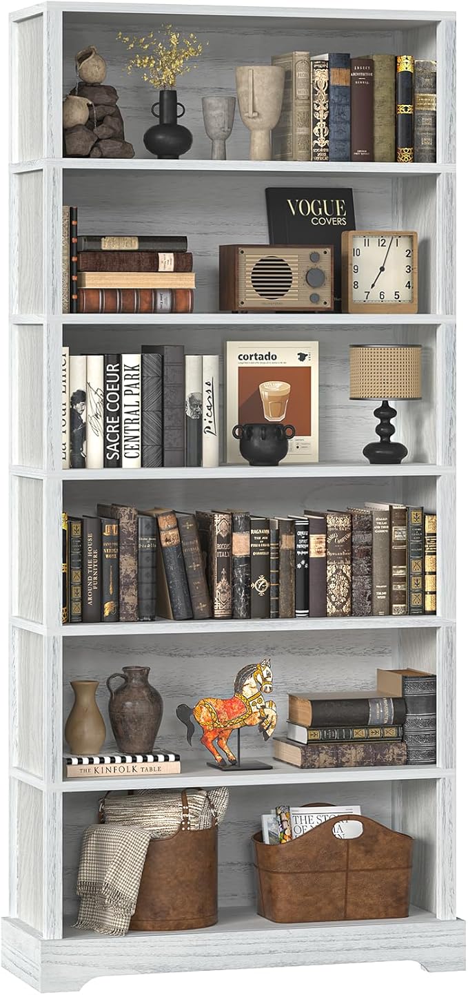 TVU 6 Shelf Bookcase, Freestanding Open Bookshelf, Tall Book Shelf, 11.8" D x by Makesyouabetterlife