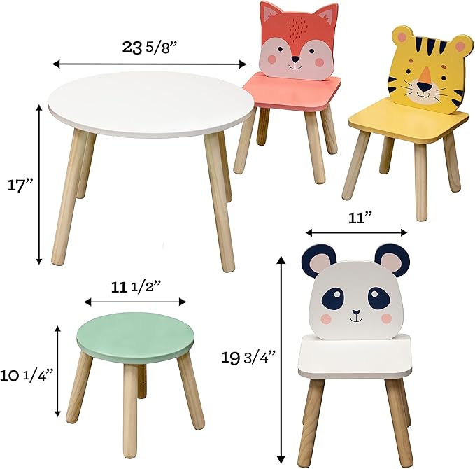 Kids Wooden Animal Table & Chair Set w 4 Seats- Tiger Panda & Fox Plus Adult - Image 2