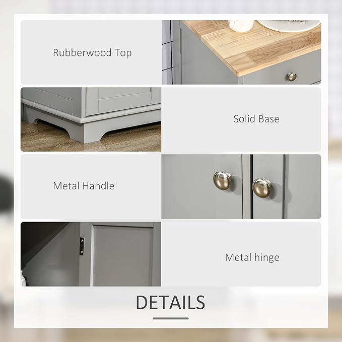 HOMCOM Sideboard with Solid Wood Countertop, Modern Kitchen Storage Cabinet - Image 6