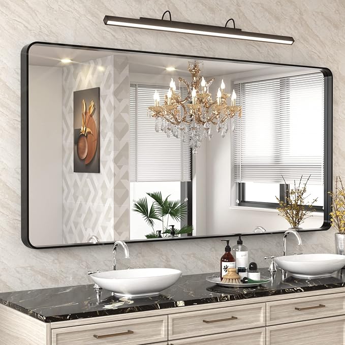WEER Black Bathroom Mirror 72x36 Inch, Large Rounded Rectangle Matte Black by WEER