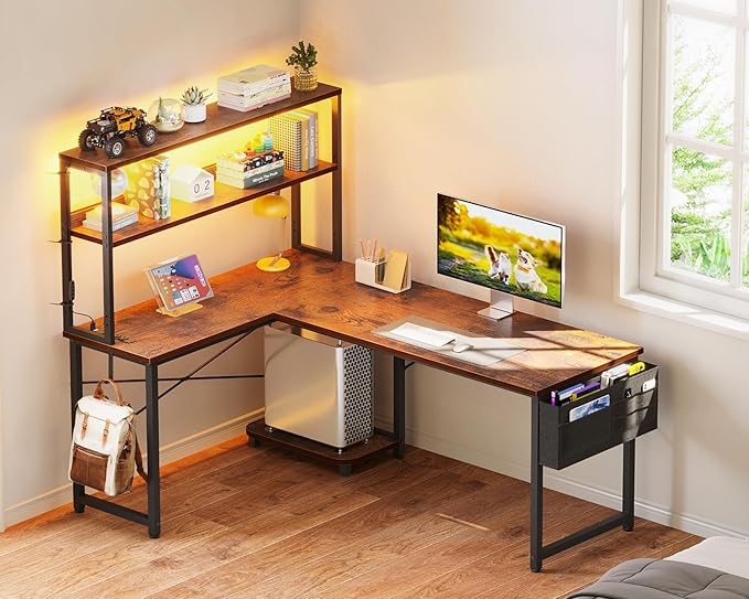 ODK 53 Inch L Shaped Desk with LED Lighting, Reversible Gaming Desk with Power - Image 7