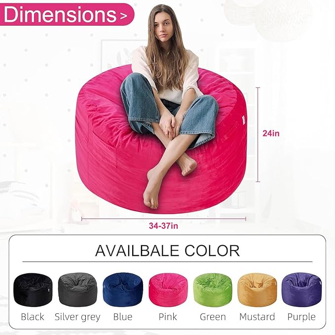 HABUTWAY Bean Bag Chair 3Ft Luxurious Velvet Ultra Soft Fur - Image 3