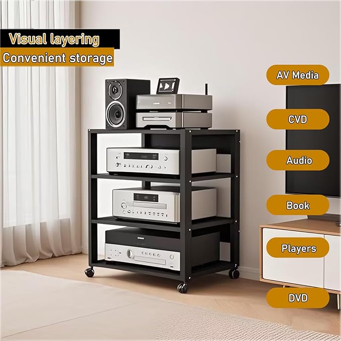 4 Tier Audio Rack Tower, CD Record Player Stereo Receiver AV Equipment Cabinet - Image 4