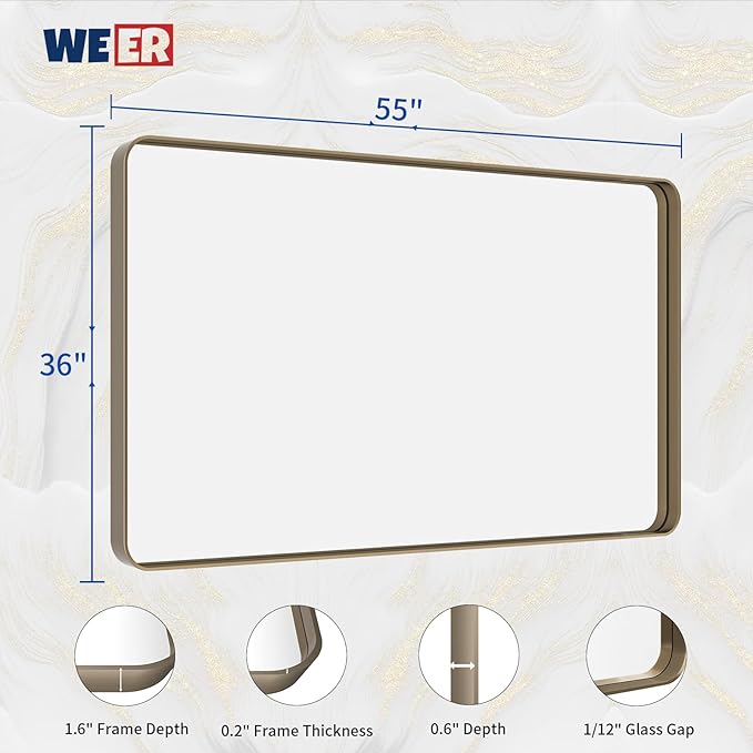 WEER Bronze Framed Modern Wall-Mounted Bathroom Mirror, Brushed Bronze Aluminum - Image 6