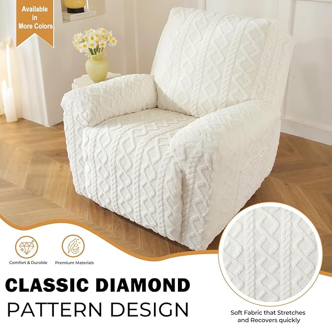 vctops 4 Pieces Geometric Jacquard Plush Recliner Slipcovers Soft Fuzzy Fluffy - Image 4