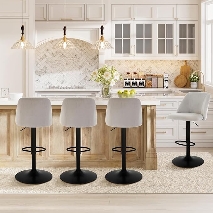 COLAMY Bar Stools Set of 6, Modern Swivel Bar Chairs, Adjustable Upholstered - Image 6